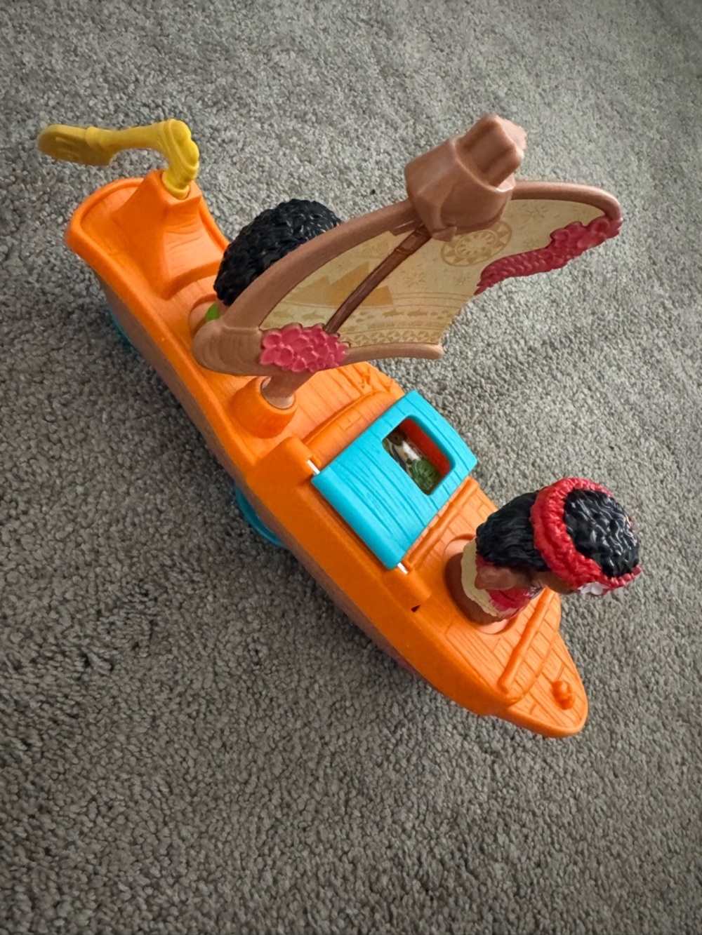 Fisher-Price Orange Sailboat Toy with Blue Hatch and Colorful Sail